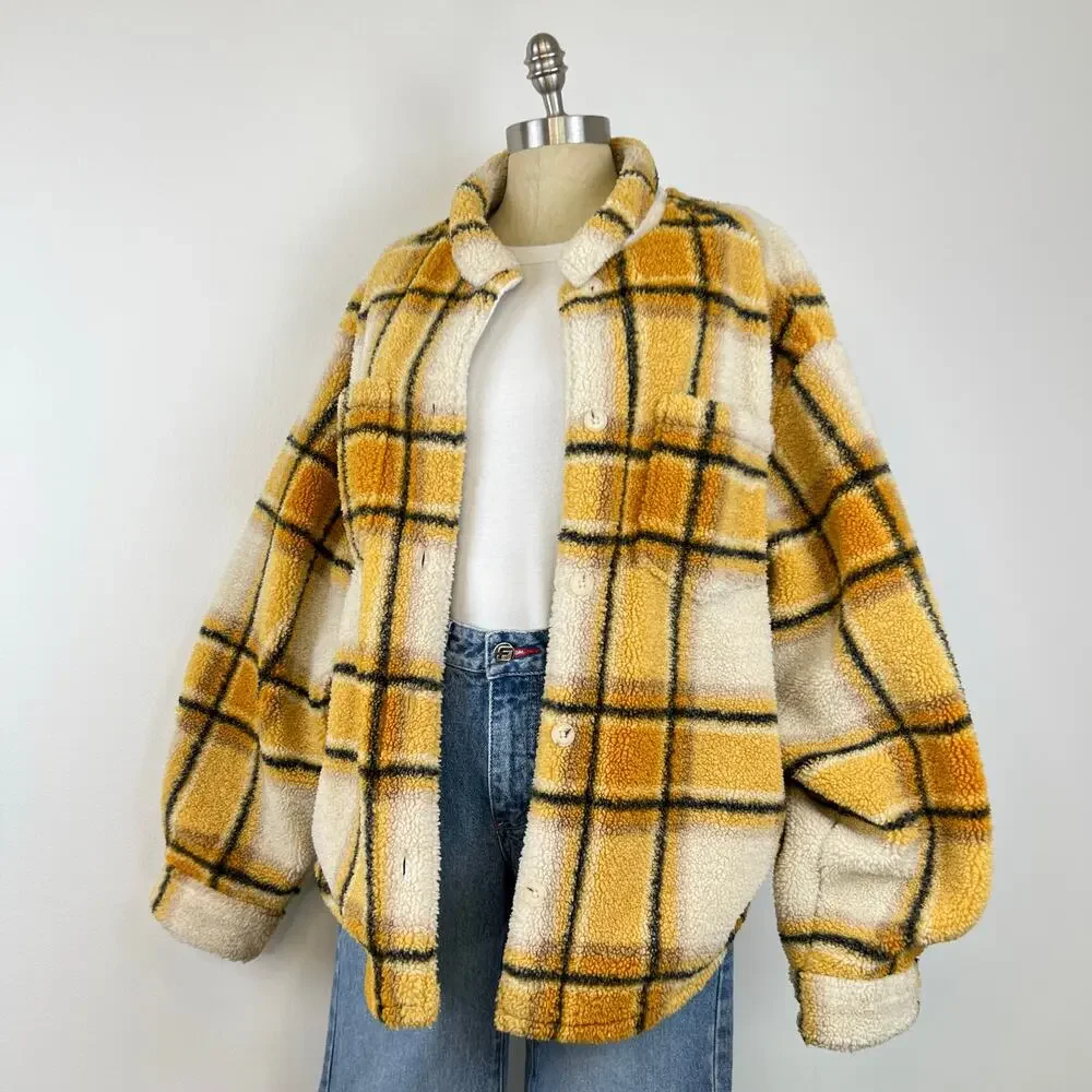 Sincerely Jules For Bandier Aspen Sherpa Jacket in Amber Plaid Shacket (Sz L) - Picture 11 of 11